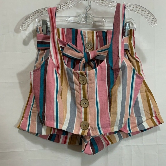 Haute Monde 2-Piece Womens NWT Pink Striped Crop Tank and Short Set S or M - Picture 1 of 9